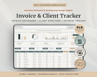 Planilha de Faturas e Controle de Clientes PLR, Gerador de Faturas, Modelo em Excel, CRM de Clientes, Planilhas Google, Planejador de Gestão de Clientes para Pequenas Empresas