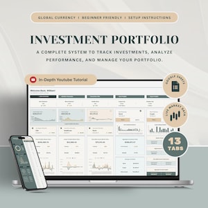 Arkusz kalkulacyjny Ultimate Investment Portfolio Tracker Arkusze Google Śledzenie portfela akcji Panel inwestycyjny Dziennik transakcyjny Śledzenie kryptowalut