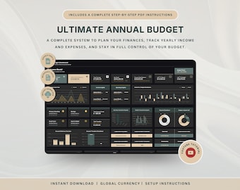 Ultimate Annual Budget Spreadsheet Personal Finance Monthly Weekly Excel Budget Tracker Google Sheets Financial Planner Dark Mode Planner