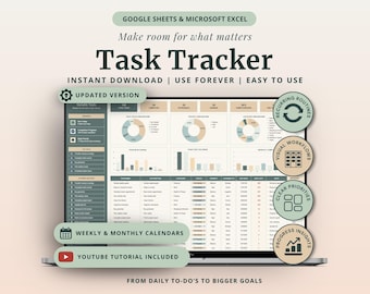 Modèle de feuille de calcul pour le suivi des tâches et des projets Feuille Google de gestion des tâches Matrice Eisenhower Tableau kanban Diagramme de Gantt Liste des tâches Suivi Excel
