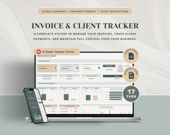 Invoice & Client Tracker Spreadsheet Invoice Generator Excel Template Client CRM Google Sheets Small Business Client Management Tracker
