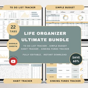 Life Organizer Google Sheets Bundle Simple Budget Tracker Habit Tracker Spreadsheet To Do List Google Sheets Sinking Funds Personal Finance