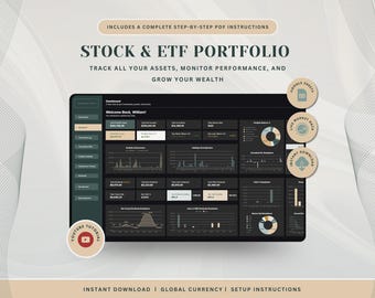 Stock & ETF Portfolio Spreadsheet Tracker Google Sheets Stock Market Tracker Investment Tracker Trading Journal Dark Mode Stock Trading
