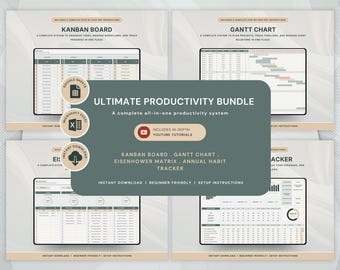 Annual Habit Tracker Google Sheets Kanban Board Gantt Chart Eisenhower Matrix Spreadsheet Task Tracker Productivity Tracker Daily Planner