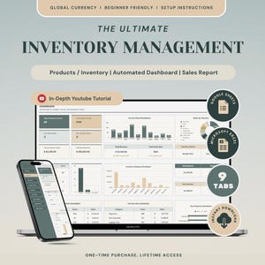 Gestión de inventario y ventas Hoja de cálculo de Google para pequeñas empresas Hoja de cálculo de Excel para seguimiento de ventas Gestión de existencias Planificador de inventario de productos
