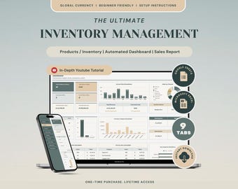 Gestión de inventario y ventas Hoja de cálculo de Google para pequeñas empresas Hoja de cálculo de Excel para seguimiento de ventas Gestión de existencias Planificador de inventario de productos