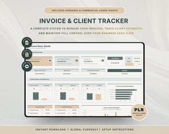 PLR Invoice & Client Tracker Spreadsheet Invoice Generator Excel Template Client CRM Google Sheets Small Business Client Management Planner