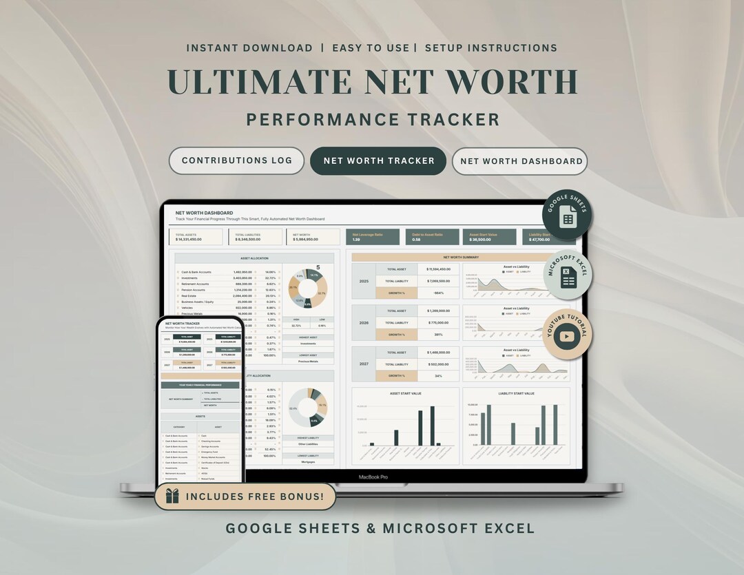 Buy Net Worth Tracker Google Sheets Excel Personal Finance Spreadsheet ...