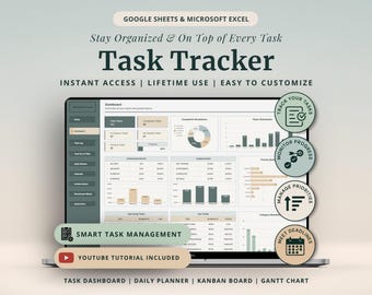 Planilha de controle de tarefas definitiva, modelo de lista de afazeres em Excel, rastreador, matriz de Eisenhower, planilhas do Google, quadro Kanban, gerenciador de tarefas, gráfico de Gantt.