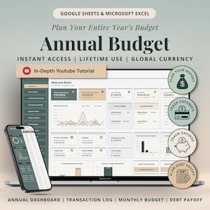 Strumento definitivo per il monitoraggio del budget annuale, modello di budget per Fogli Google, strumento per il monitoraggio del budget mensile, pianificatore finanziario, strumento per il monitoraggio delle bollette, foglio di calcolo per il monitoraggio dei debiti