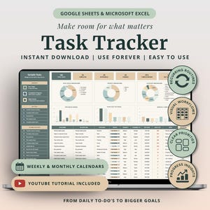 Task & Project Tracker Spreadsheet Template Task Management Google Sheet Eisenhower Matrix Kanban Board Gantt Chart To Do List Excel Tracker