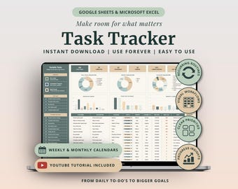 Task & Project Tracker Spreadsheet Template Task Management Google Sheet Eisenhower Matrix Kanban Board Gantt Chart To Do List Excel Tracker