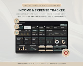 Income & Expense Tracker Spreadsheet Personal Finance Monthly Budget Excel Annual Budget Planner Debt Payoff Bill Tracker Paycheck Dark Mode