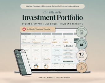Investment Tracker Stock Portfolio Spreadsheet Google Sheets Trading Journal Crypto Tracker Personal Finance Planner Spreadsheet Dashboard