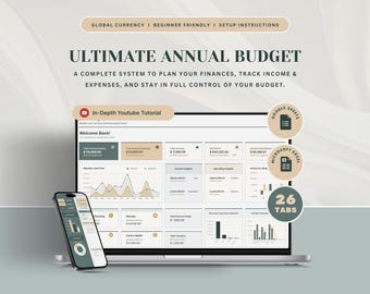 Ultimate Annual Budget Spreadsheet 2026 Personal Finance Monthly Weekly Excel Budget Tracker Debt Calculator Financial Planner Google Sheets