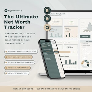 Strumento definitivo per il monitoraggio del patrimonio netto Fogli Google per la finanza personale Monitoraggio di attività e passività Gestione patrimoniale Excel Monitoraggio degli investimenti