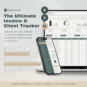 Invoice & Client Tracker Spreadsheet Invoice Generator Excel Template Client CRM Google Sheets Small Business Client Management Tracker