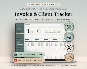Invoice & Client Tracker Spreadsheet Invoice Generator Excel Template Client CRM Google Sheets Small Business Client Management Tracker