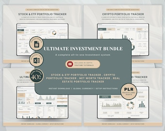PLR Investment Bundle Planner Stock Portfolio Google Sheets Trading Journal Crypto Portfolio Net Worth Spreadsheet Private Label Template
