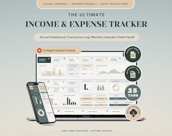 Income & Expense Tracker Spreadsheet Personal Finance Monthly Budget Excel Annual Budget Planner Debt Payoff Bill Calendar Paycheck Budget