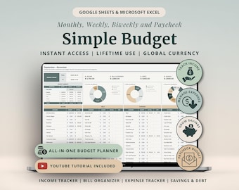 Simple Budget Tracker Google Sheets Monthly Paycheck Budget Excel Planner Expense Tracker Monthly Calendar Tracker Spreadsheet Weekly Budget