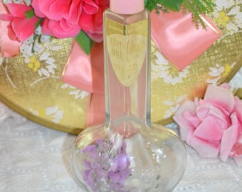 VINTAGE Glass Bottle large cologne bottle with pink lid, cosmetics / makeup, bathroom vanity midcentury decor, perfume