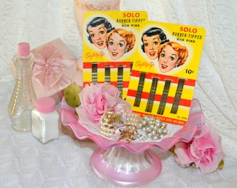 NEW OLD STOCK, 2 mint condition bobby pins cards, vintage vanity cosmetics, midcentury kitschy makeup