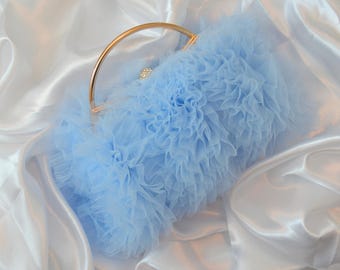 SALE:  Blue Tulle Statement Purse, fun and glamorous bag / vanity top display