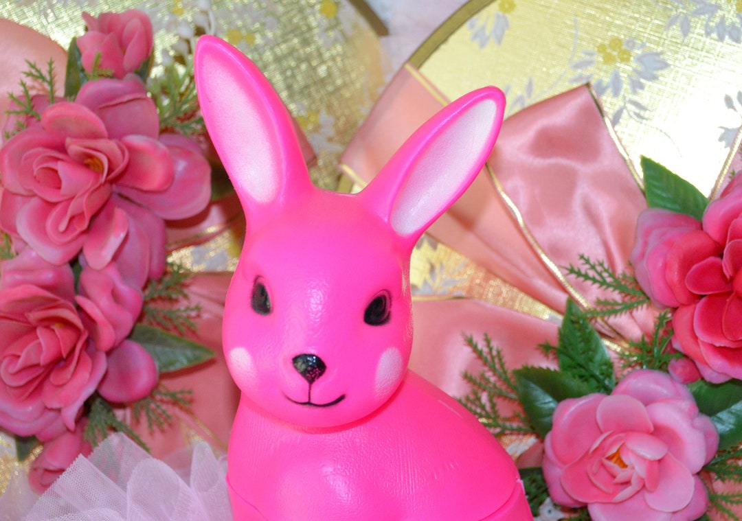 LARGE Vintage Plastic Easter Bunny Hot Pink Midcentury Etsy