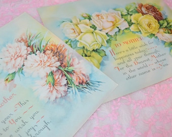 8 AUTHENTIC VINTAGE Prints, pink roses, floral art, mid century mother mottos with flowers