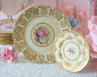 VINTAGE Dessert Plates heavily gilded Paragon & Coronado dishes for an ornate tea party, bread and cake dishes
