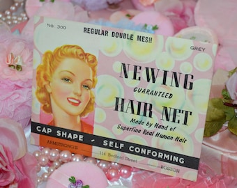 2 Piece Vanity Top Duo, 1950's hair net and pink usable powder puff
