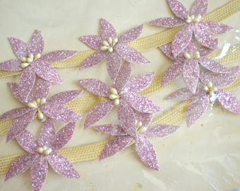 NEW OLD STOCK 1960's pink tie ons,  kitschy  midcentury flowers / floral crafting and gift giving
