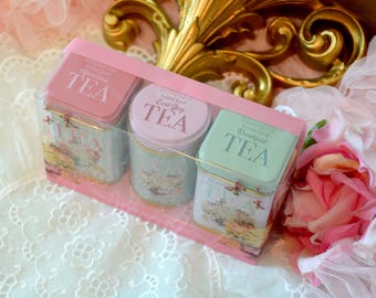 SALE:  Vintage Tea Shelf, midcentury ornate Burwood shelf and darling tea tins of loose tea