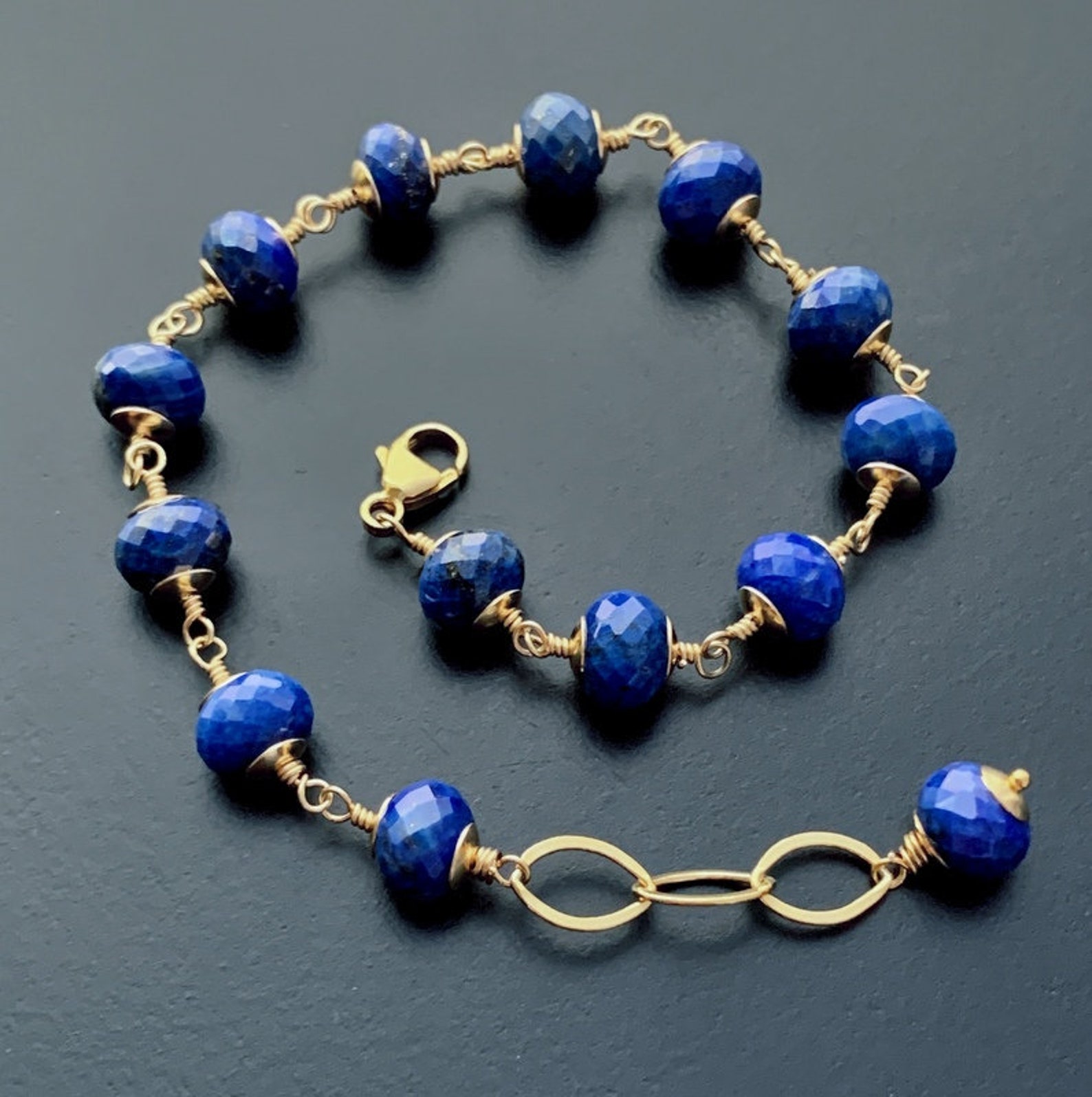 Genuine Lapis Lazuli Bracelet Gemstone Stacking Bracelet Etsy