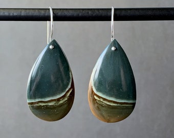 Polychrome Jasper Earrings - Natural Stone Earrings - Argentium silver