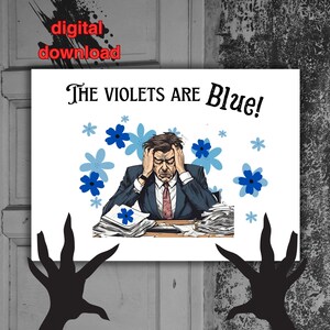 cartão de felicitações humorístico violetas são azuis | cartão engraçado e sarcástico | cartão de dia dos namorados perturbado | cartão sarcástico | para impressão | download digital