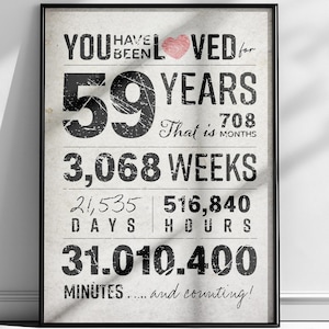 You have been loved 59 years, 59th birthday printable poster, 1966 Birthday poster, Born in 1966, Instant Download, Birthday Gift