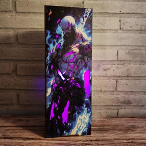 Wood lamp box, wooden night light, Diorama God of War night light decor, Led RGB decor home, God of war poster decor room, wooden lamp