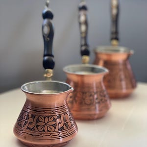 Solid Copper Copper Turkisg Greek Arabic Coffee Pot, Stovetop Copper Coffee Maker with Wooden Handle, Cezve Ibrik Briki, Sauce Pan