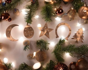 Copper Christmas Ornament, Christmas Tree Ornament, Christmas Tree Decor, Christmas Decoration, Xmas Ornament, Copper Ornaments sets of 5