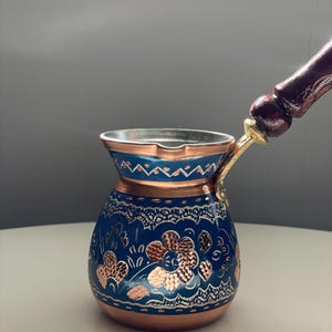 Copper Turkish Greek Arabic Coffee Pot, Stovetop Solid Copper Coffee Marker with Wooden Handle, Cezve Ibrik Briki Sauce Pan 3 Sizes or Set