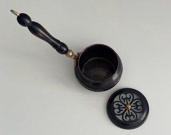 Handmade Copper Incense Burner with Wooden Handle, Vintage Censer