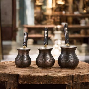 Solid Copper Copper Turkish Greek Arabic Coffee Pot, Stovetop Copper Coffee Maker with Wooden Handle, Cezve Ibrik Briki