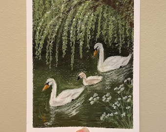 Dipinto originale a pastello ad olio "Sotto il salice" - Paesaggio materico da parete di Deniz Beki