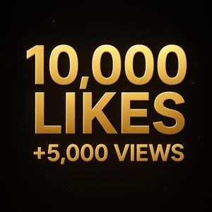 May include: Gold text on a black background reads "10,000 LIKES +5,000 VIEWS". The numbers and words are in a bold, sans-serif font, with a subtle gradient effect. The overall design is clean and modern.