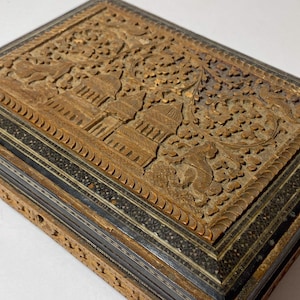 Hand-Carved Antique Wooden Box – Late 19th to Early 20th Century