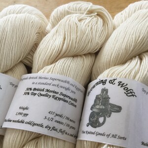 Merino/Cotton Sock Yarn - Natural White - 100g Skein