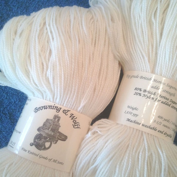 SW Merino/Nylon Sock Yarn - Natural White - 100g Skein