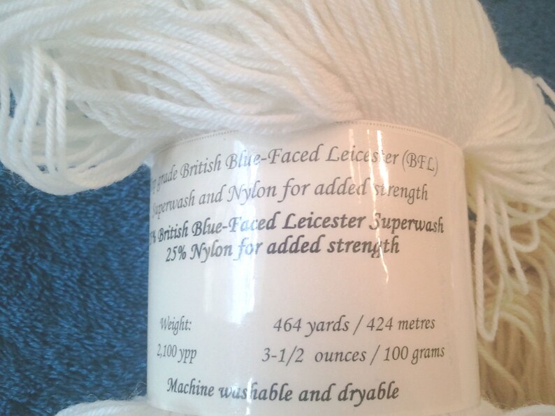 White BFL SuperwashNylon Sock Yarn 100g Skein